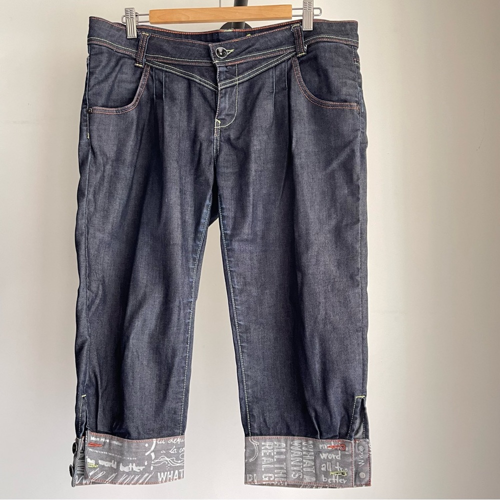 Dark Blue Denim Jeans - Casual Cuffed Style